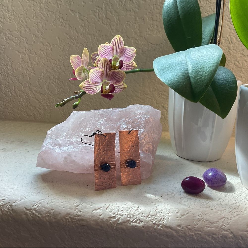 Hammered Copper and Amethyst Earrings